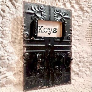 Gothic Boho Vtg Style Metal & Wood Key Holder by Savannah Studio Decor  2 Hooks